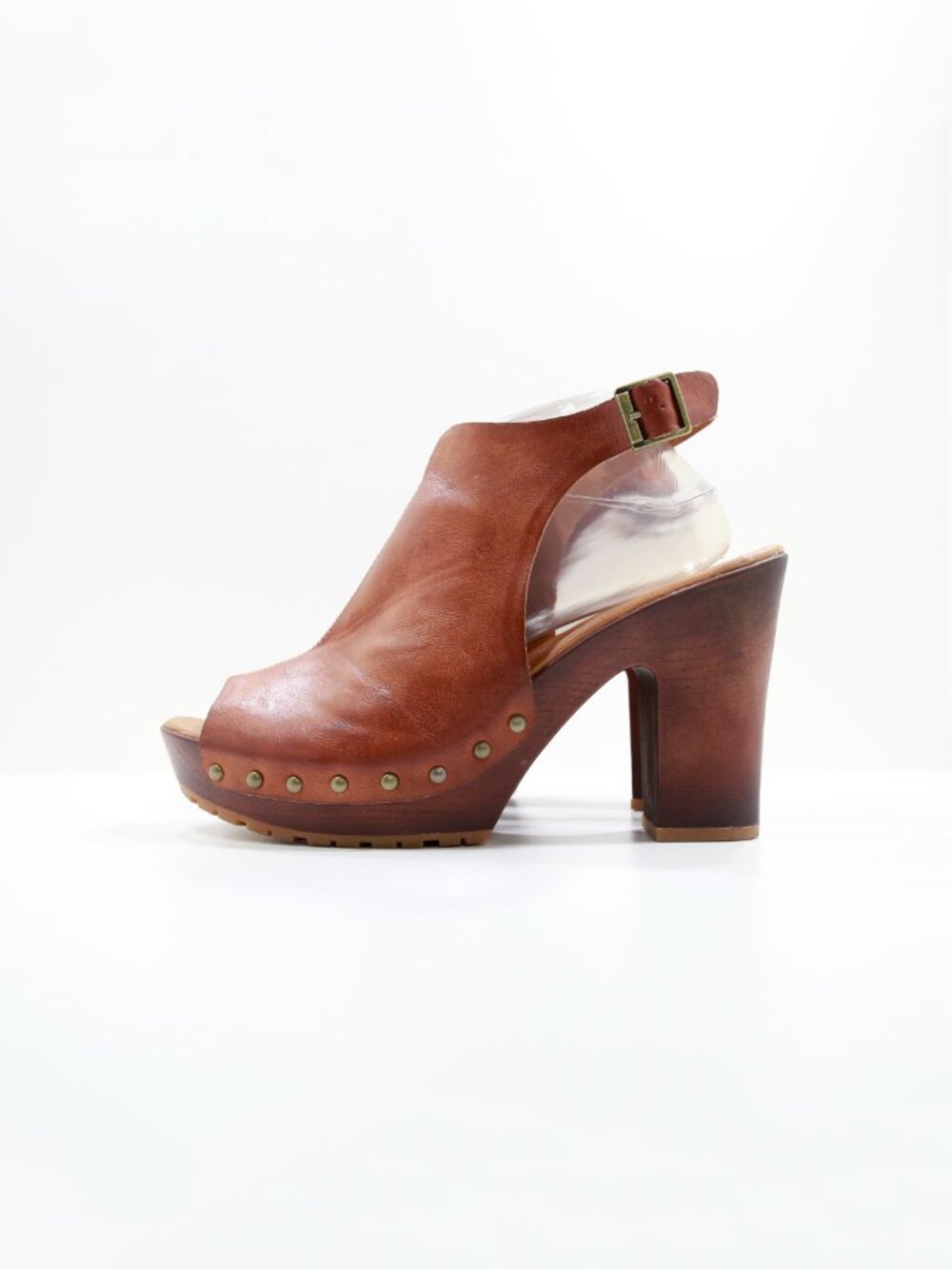 Korks Arden Brown Faux Leather Chunky 4.5" Block Heel Slingback Sandals - 11